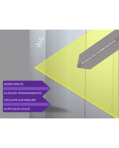 Acrylique jaune fluorescent 5 mm – Haute visibilité
Plaque en acrylique jaune fluorescent de 5 mm, conçue pour des applications nécessitant une couleur vive et une forte visibilité, avec une finition durable et lumineuse.