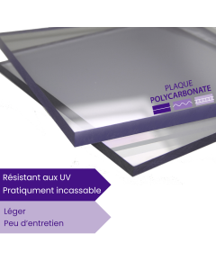 Plaque en polycarbonate compact 10mm, transparente et robuste, idéale pour applications industrielles, protections anti-vandalisme et vitrages résistants aux chocs