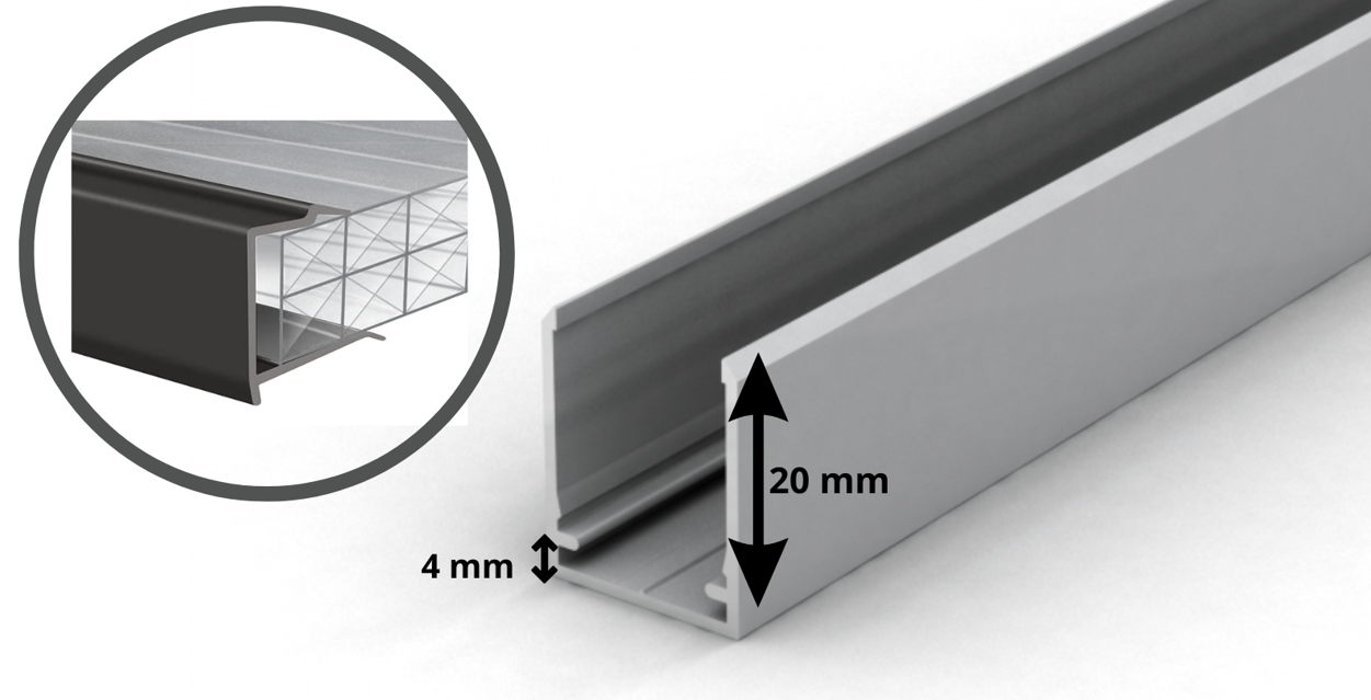 Scala Profilé d'embout pour plaques en polycarbonate 210cm 10mm aluminium