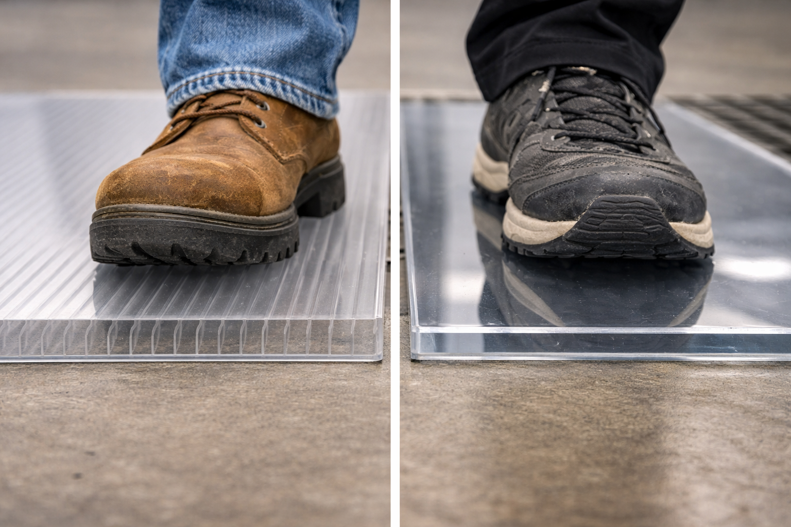 marcher sur le polycarbonate -alv&eacute;olaire vs compact