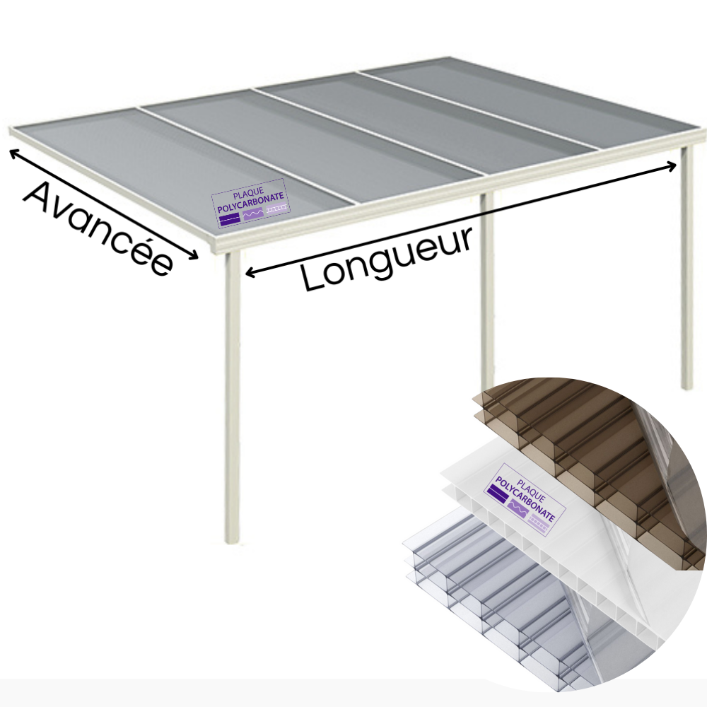 pergola en aluminium 100% personnalisable avec toit en polycarbonate alv&eacute;olaire ou compact
