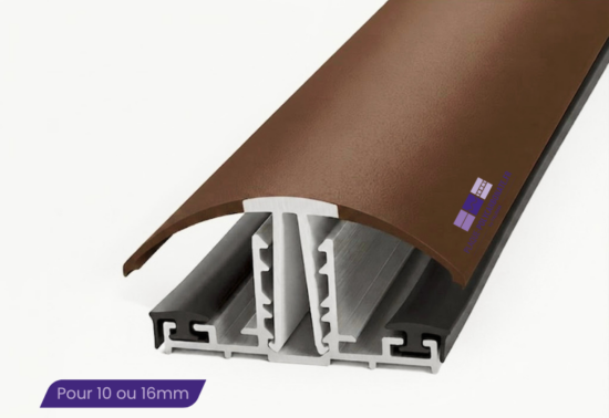 profil de jonction à clipser Sunwood marron avec base an alu avec joint + capot en pvcu avec joints integrés